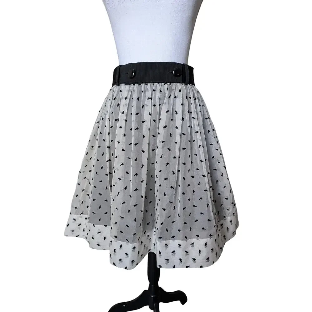 Orla Kiely Spring 2014 Rhino 100% Silk Skater Skirt Sz 8 Twee Gray Wes Anderson